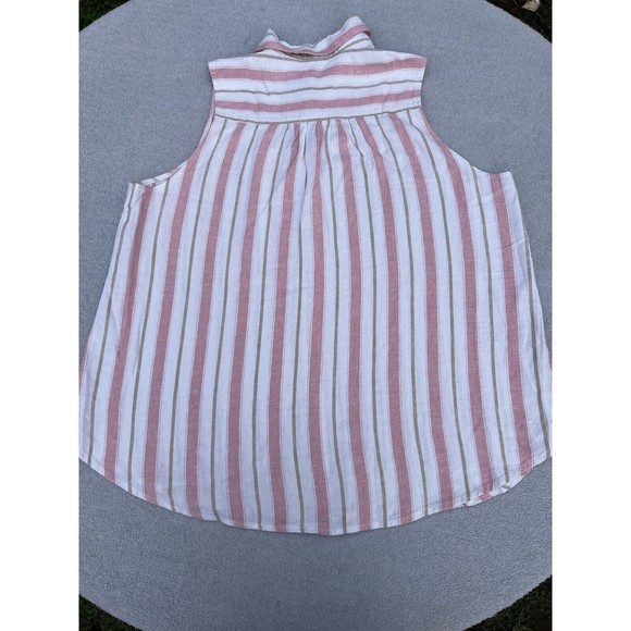 Splendid Stripe Top Women's Large Cream Pink Tan Sleeveless Rayon Button Top New - Picture 5 of 12